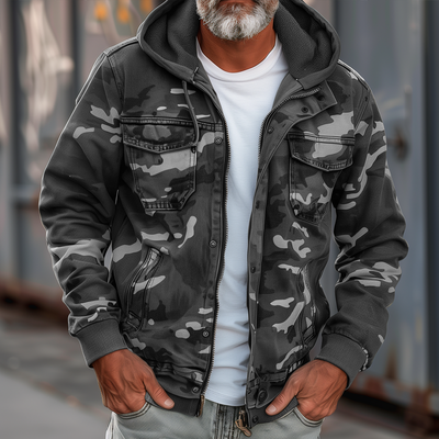 Tarnfarbene Herren-Cargo-Jacke mit Kapuze&nbsp;