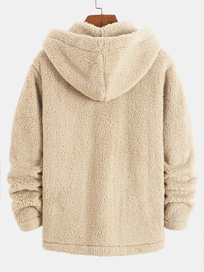 Teddy Button-Up Fleece-Mantel mit Kapuze