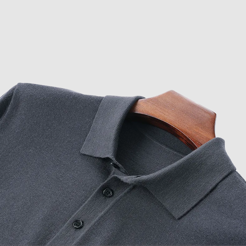 Elegantes Herren langarm Shirt mit Polo Kragen aus Merino Wolle