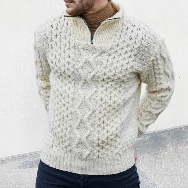 Gestrickter Premium Herren Pullover mit Half-Zip Kragen