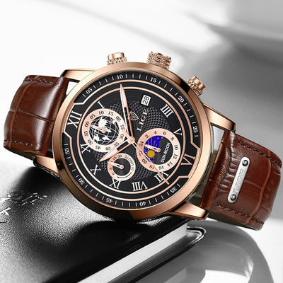 Chronographenuhr mit Premium-Lederarmband