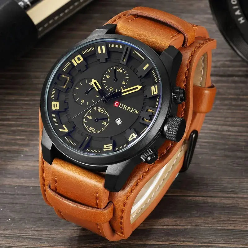 Herren Leder Chronograph Armbanduhr