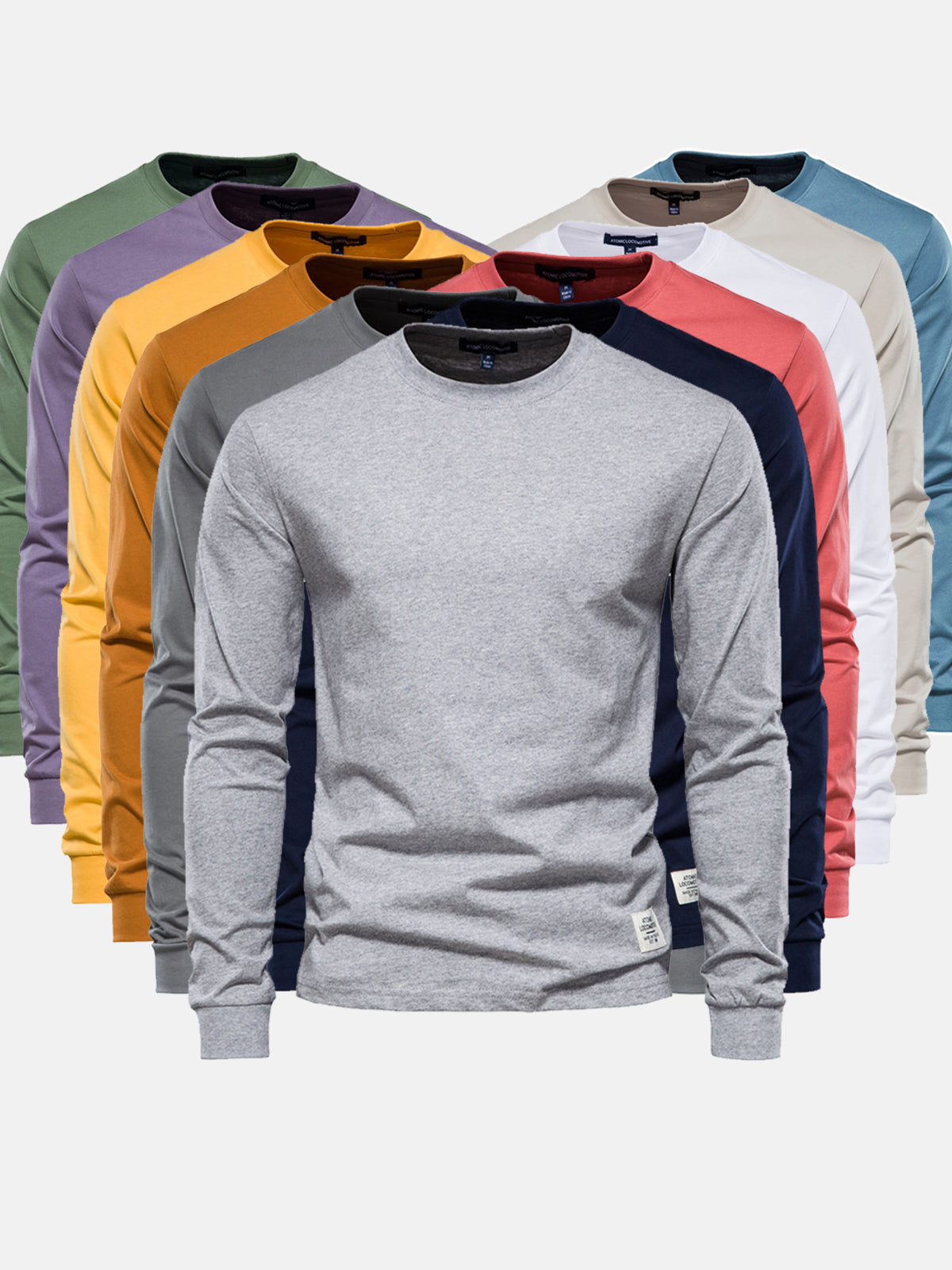 Herren Baumwoll-Langarmshirt mit Rundhalsausschnitt