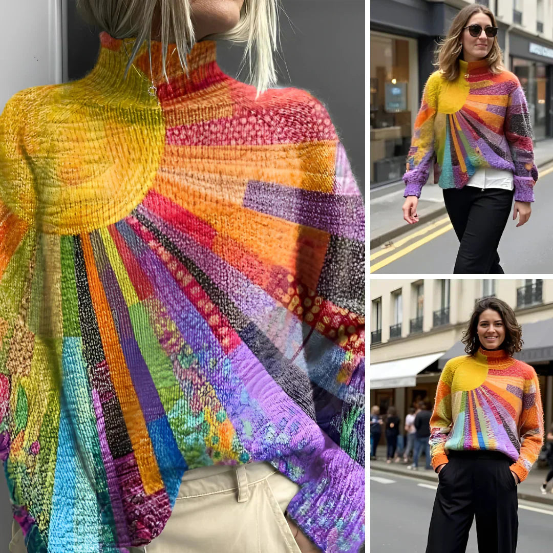 Bright Sun Patchwork-Rollkragenpullover