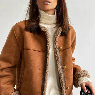 Shearling Jacke mit Knopfleiste für Frauen