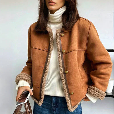 Shearling Jacke mit Knopfleiste für Frauen