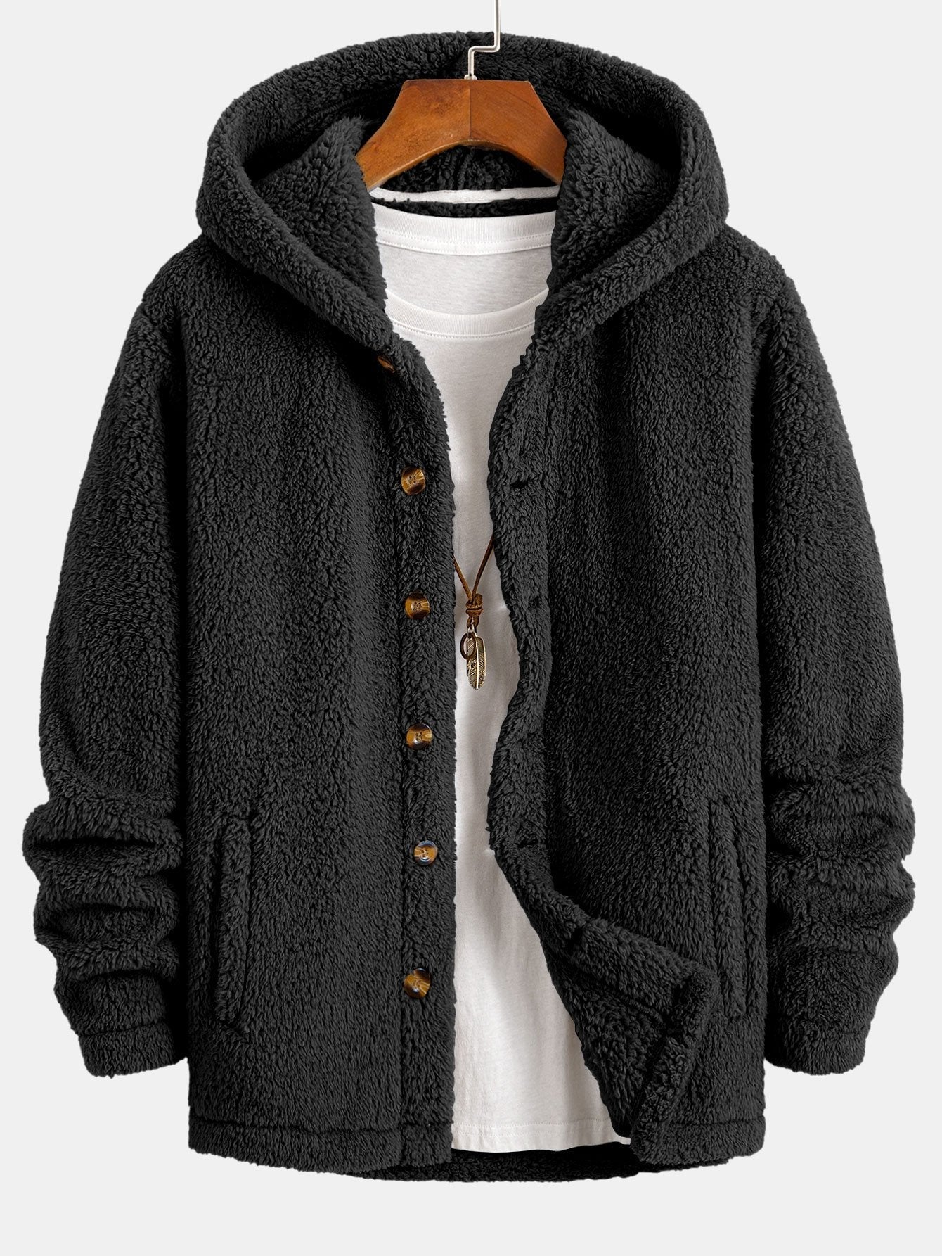 Teddy Button-Up Fleece-Mantel mit Kapuze