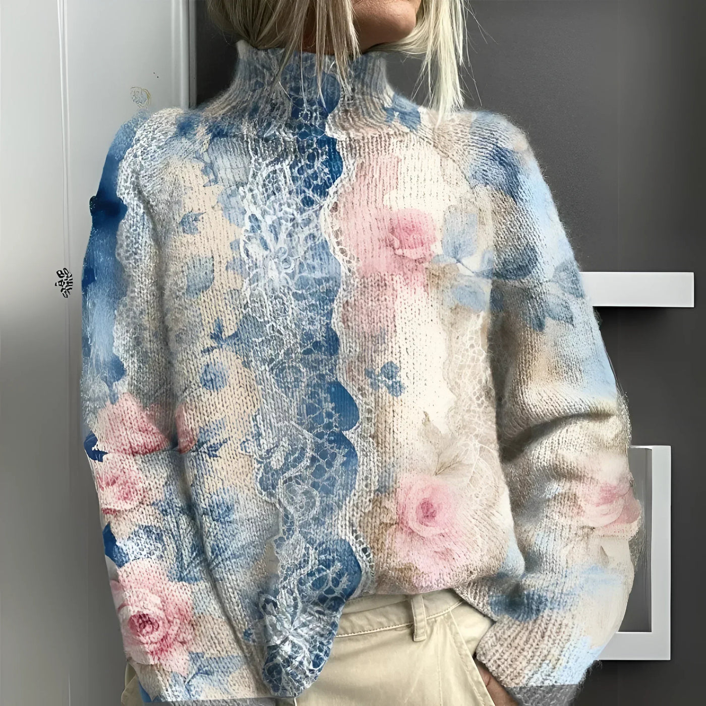 Rollkragenpullover mit floraler Spitze für Frauen