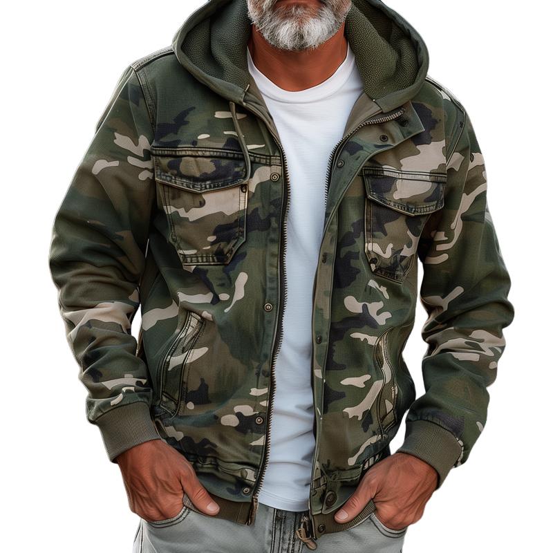 Tarnfarbene Herren-Cargo-Jacke mit Kapuze&nbsp;