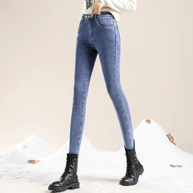 Gefütterte Damen Winter Jeans mit hoher Taille